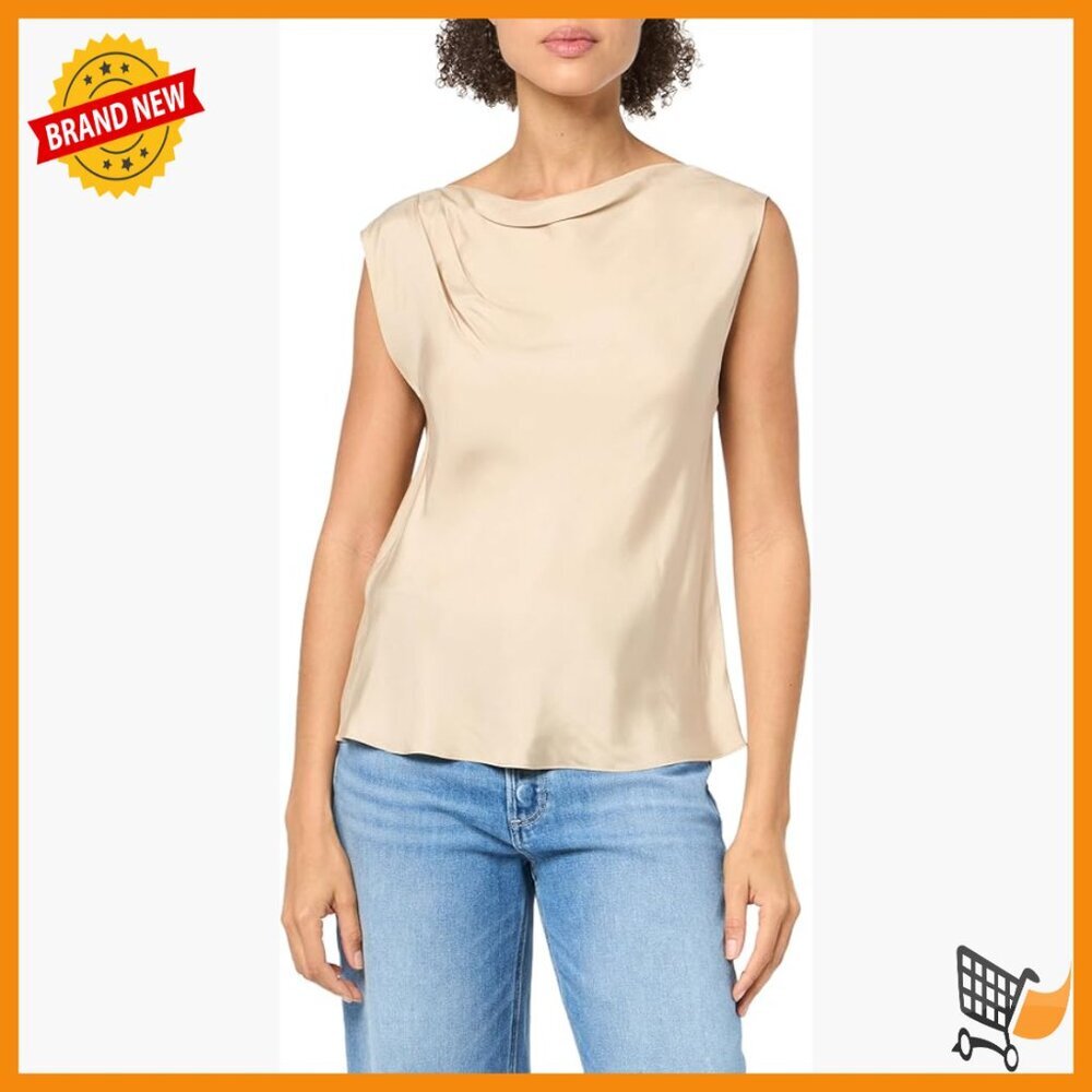 Silk Blend Blouse with Asymmetric Drape and Cap Sleeves Size S